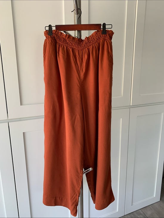 Elodie Pants - Elodie Rust Smocked Waist Wide Leg Pants, Size XL.